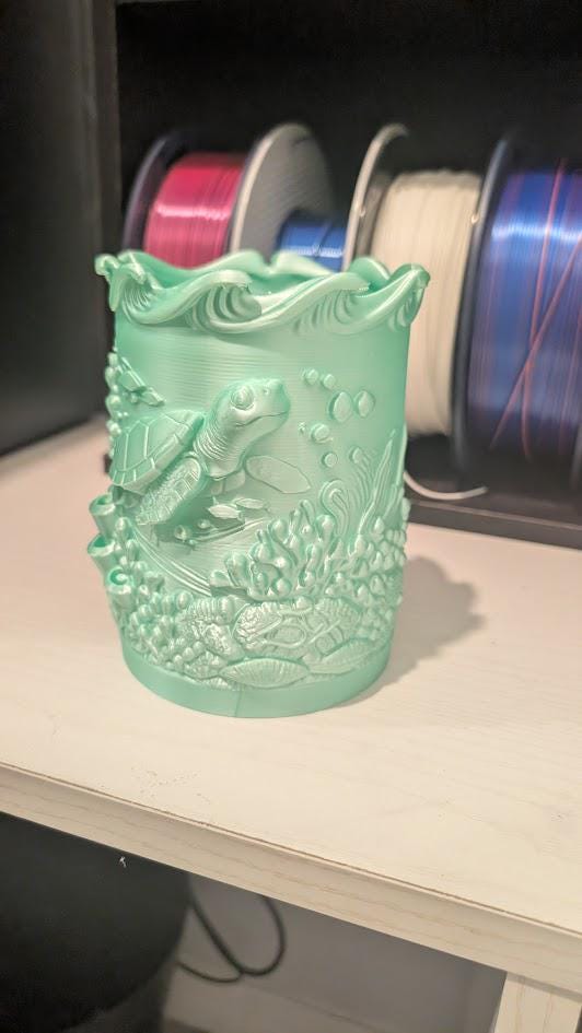 Sea Turtle Vase - 3D Printed Ocean Pencil Holder & Planter