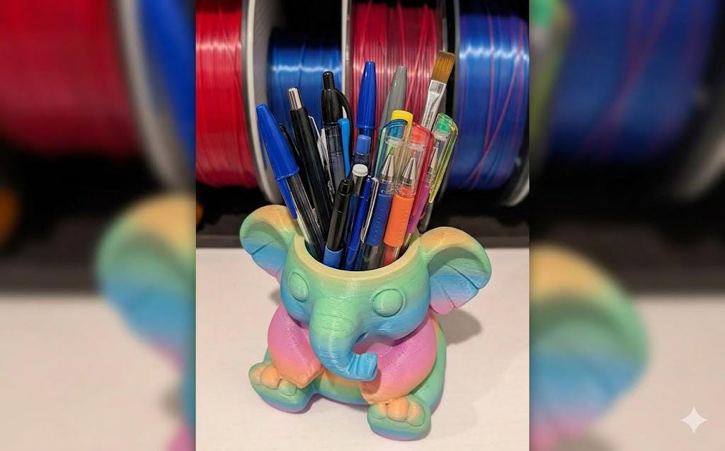 3D Printed Elephant Pen Holder and Drink Caddy, Desk Organizer, Pencil Cup, Can Holder
