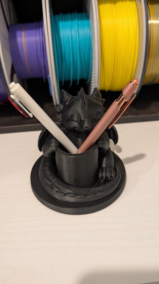 3D Printed Dragon Pen Holder – Fantasy Desk Organizer, PLA Plastic Stationary Stand