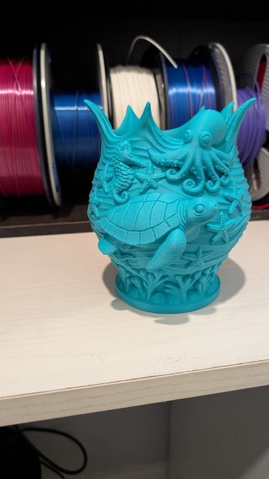 3D Printed Ocean Vase - Under the Sea Decor with Sea Turtle, Octopus, and Seahorse - Coastal Home Decor, Marine Life Planter, Nautical Gift