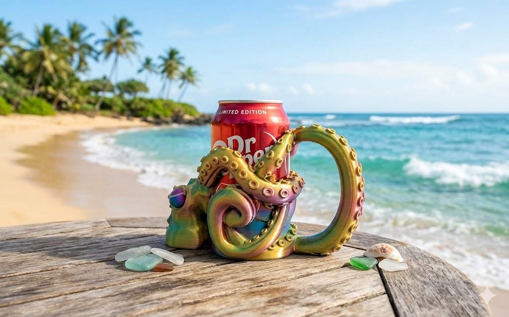Octopus Can Cozy, 3D Printed Tentacle Drink Holder, Ocean Beer Sleeve, Sea Creature Gift
