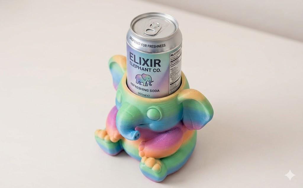 3D Printed Elephant Pen Holder and Drink Caddy, Desk Organizer, Pencil Cup, Can Holder