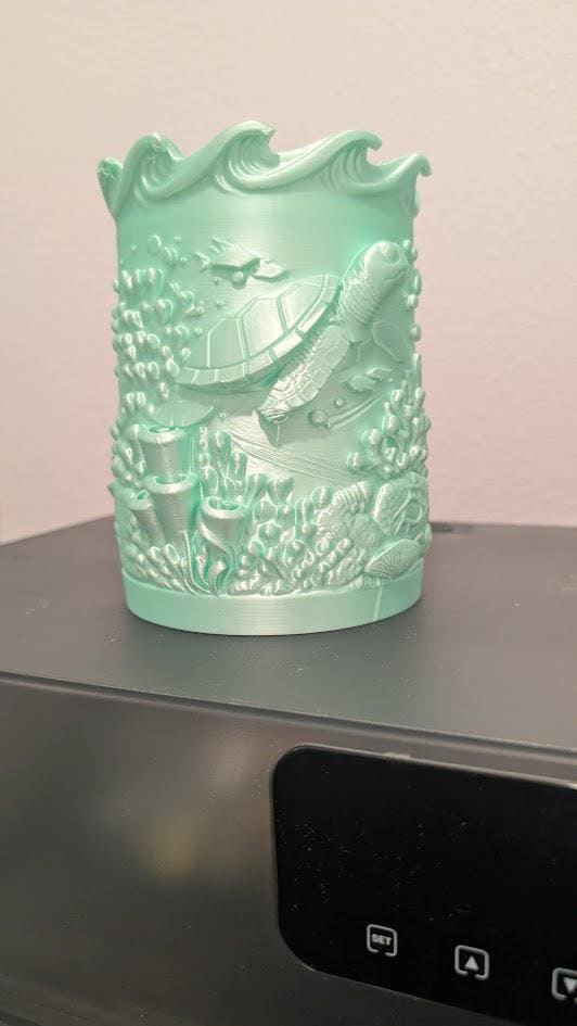 Sea Turtle Vase - 3D Printed Ocean Pencil Holder & Planter