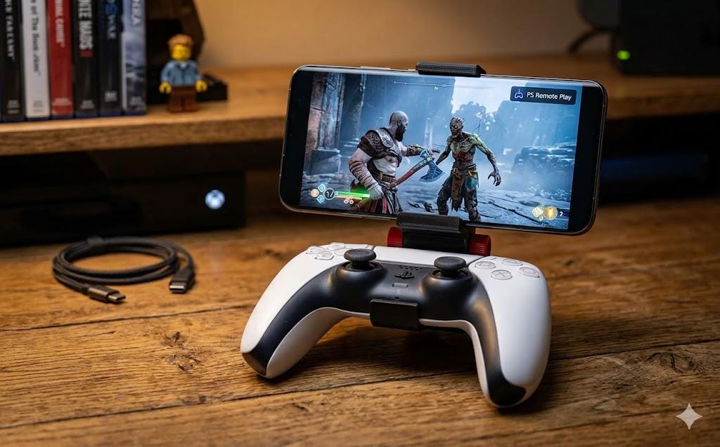 PlayStation Controller Phone Mount - PS5 & PS4 Controller Clip for Mobile Gaming, Adjustable Phone Holder Stand for Remote Play