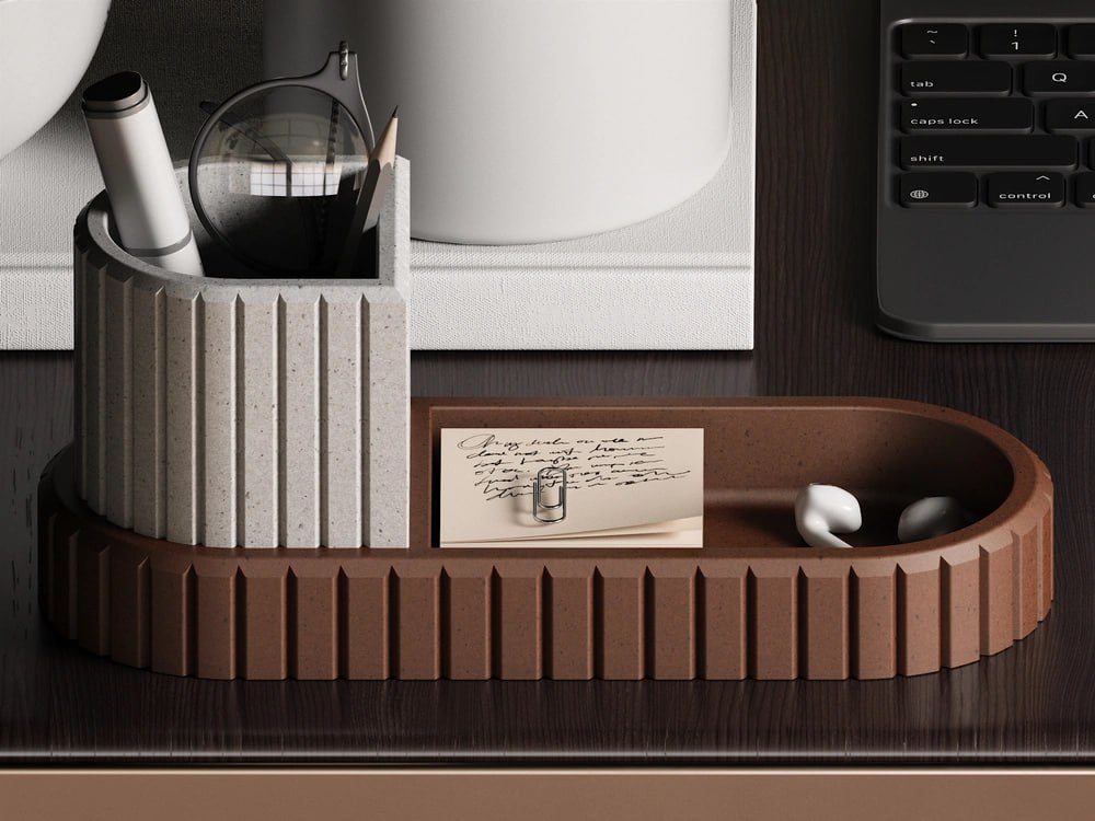 3D Printed Oval Desk Organizer Tray | Ribbed Catchall